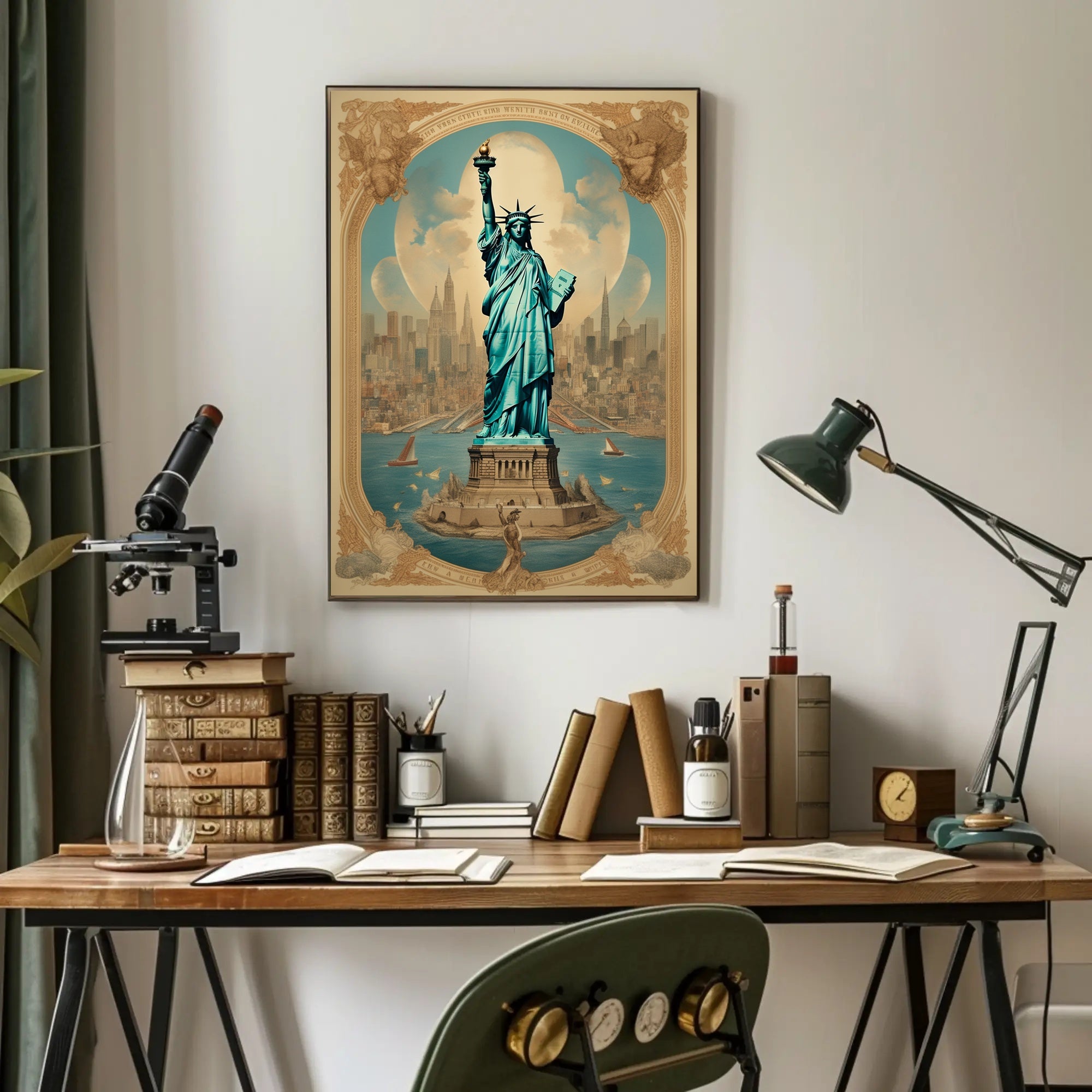 Statue of Liberty New York City Skyline Travel Poster PosterGoat