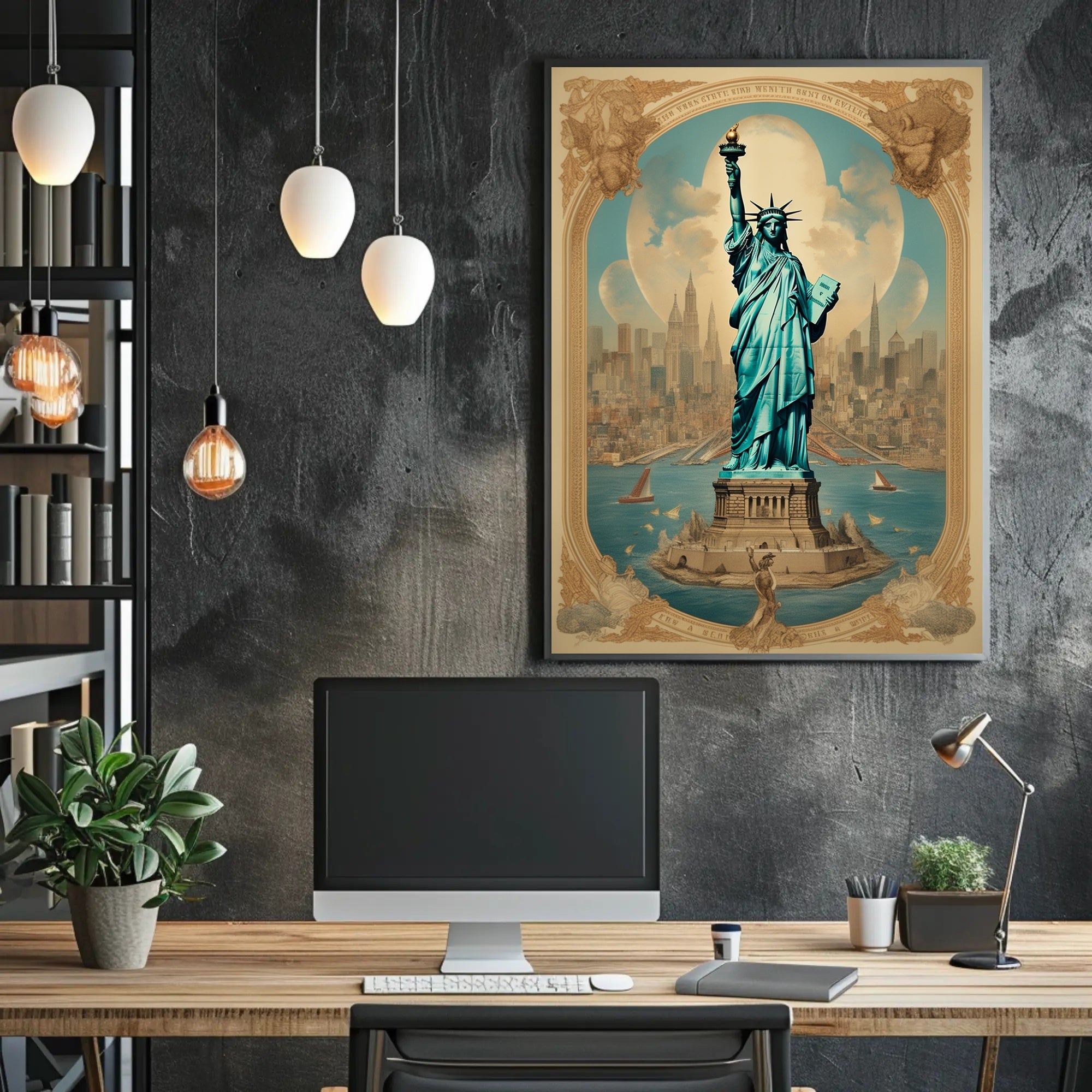 Statue of Liberty New York City Skyline Travel Poster PosterGoat