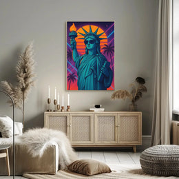 Statue of Liberty Retro Vaporwave Pop Culture Poster PosterGoat
