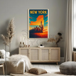 Statue of Liberty Travel Pop Art Skyline Poster PosterGoat