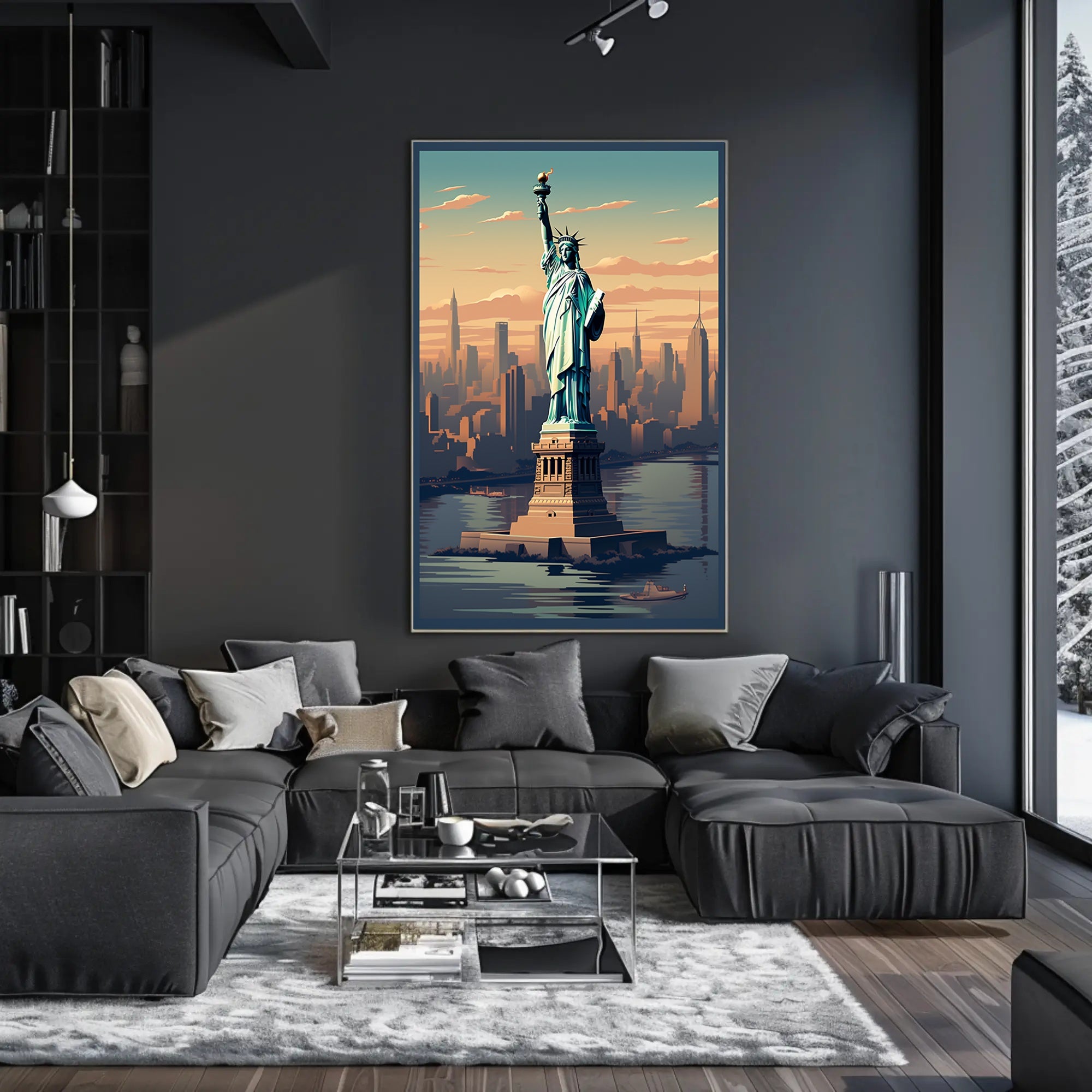 Statue of Liberty Urban Cityscape Poster PosterGoat