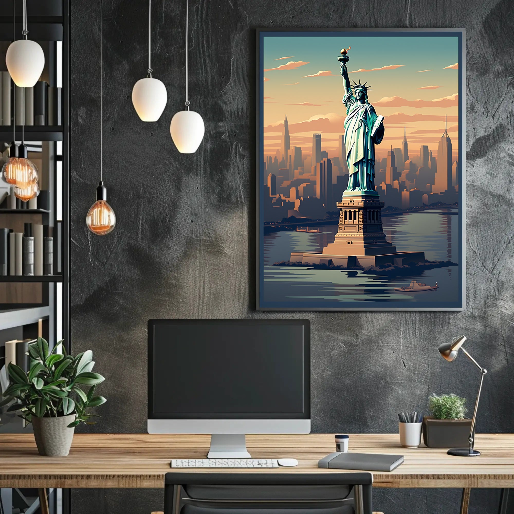 Statue of Liberty Urban Cityscape Poster PosterGoat