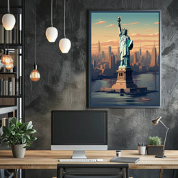 Statue of Liberty Urban Cityscape Poster PosterGoat