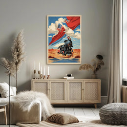 Steam Locomotive in Desert with Patriotic American Flags Travel Poster PosterGoat