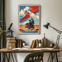 Steam Locomotive in Desert with Patriotic American Flags Travel Poster PosterGoat