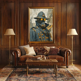 Steampunk Figure in Urban Setting Futuristic Sci-Fi Poster PosterGoat