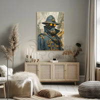 Steampunk Figure in Urban Setting Futuristic Sci-Fi Poster PosterGoat