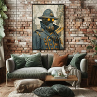 Steampunk Figure in Urban Setting Futuristic Sci-Fi Poster PosterGoat