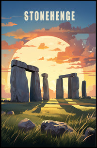 Stonehenge Sunset Illustration Cultural or Heritage Poster PosterGoat