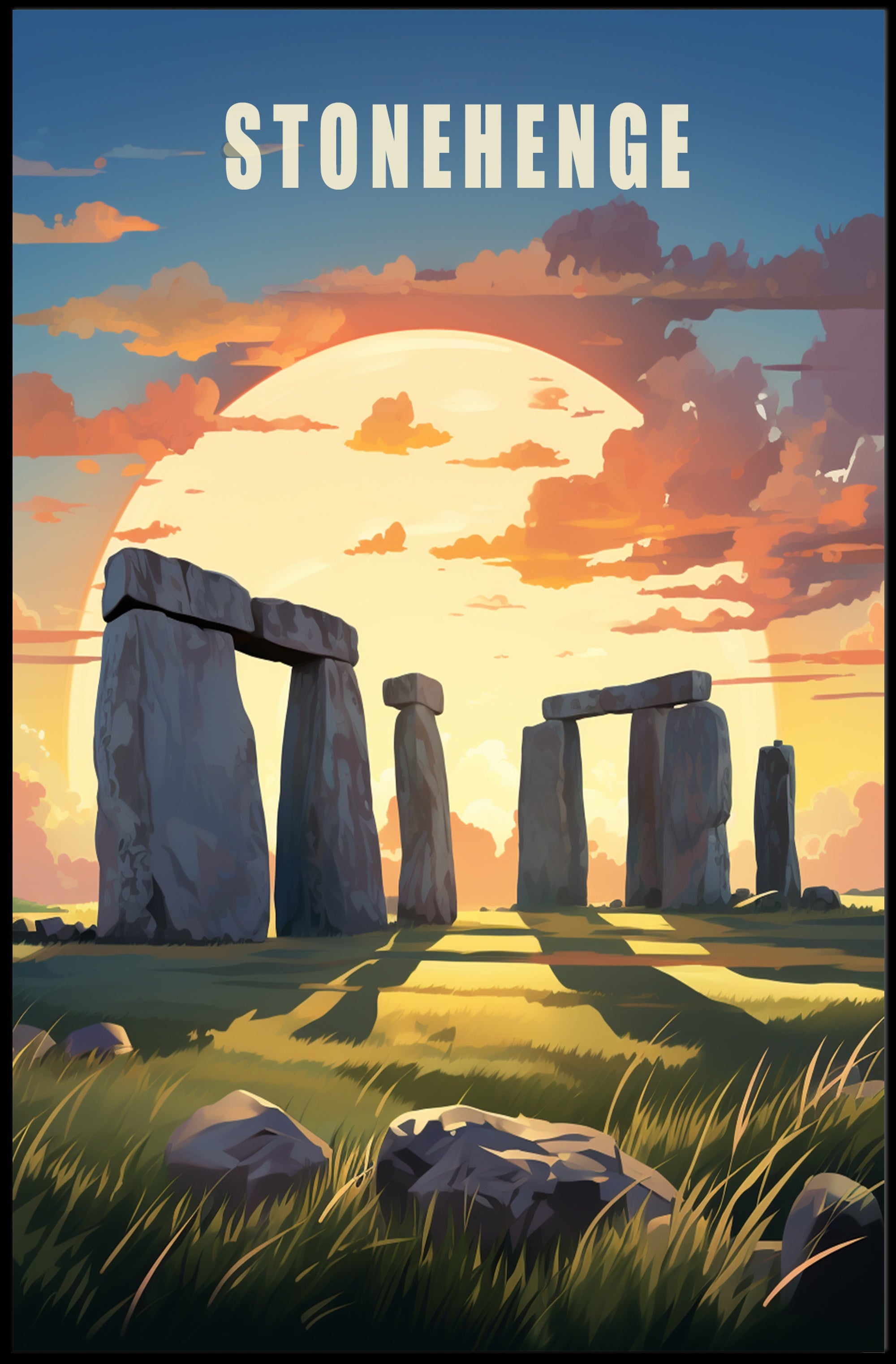 Stonehenge Sunset Illustration Cultural or Heritage Poster PosterGoat