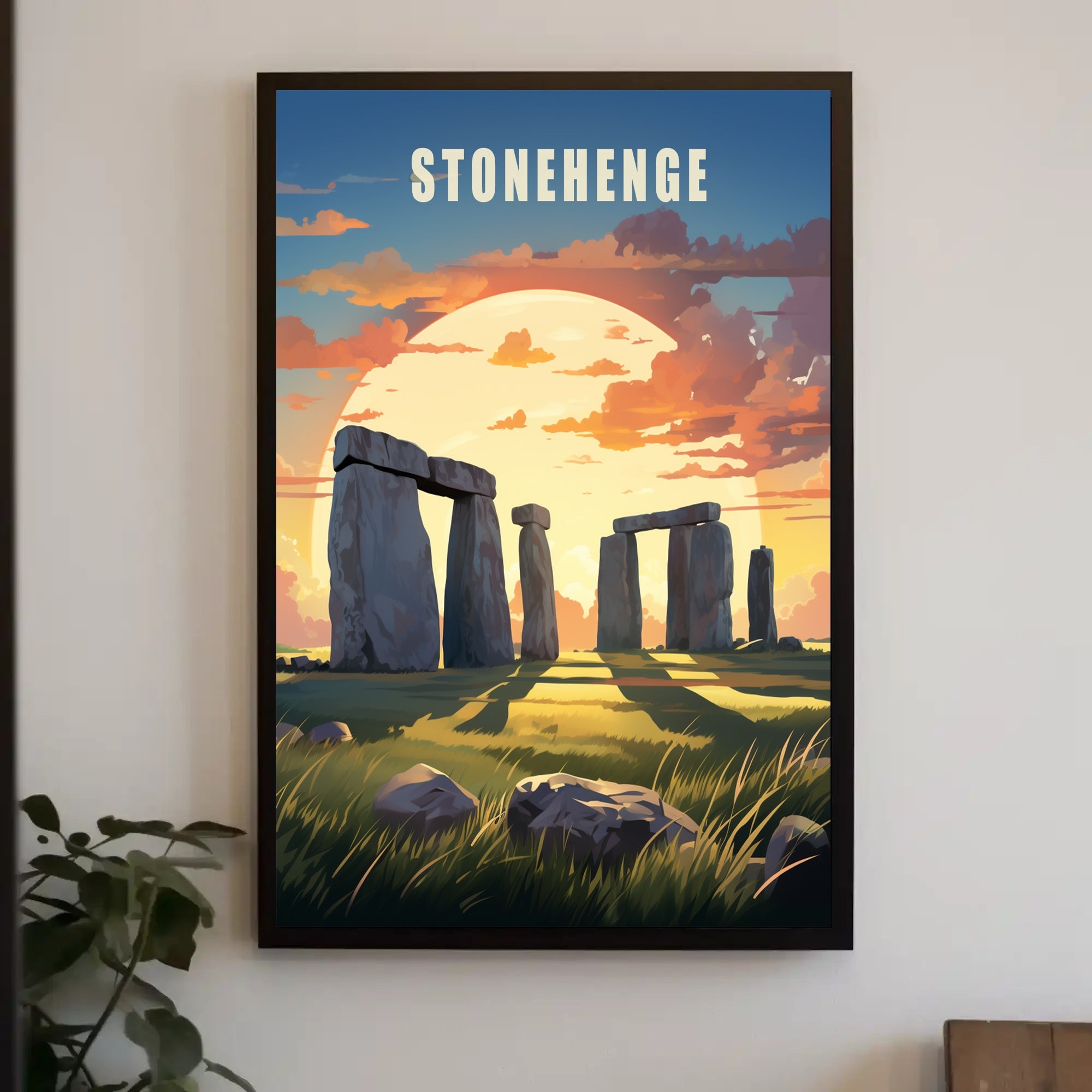 Stonehenge Sunset Illustration Cultural or Heritage Poster PosterGoat