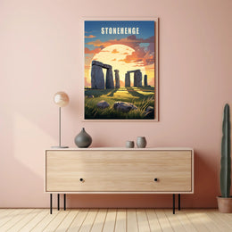 Stonehenge Sunset Illustration Cultural or Heritage Poster PosterGoat