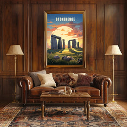 Stonehenge Sunset Illustration Cultural or Heritage Poster PosterGoat