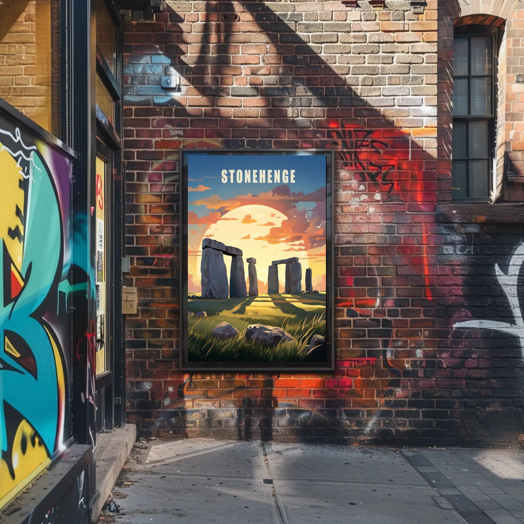Stonehenge Sunset Illustration Cultural or Heritage Poster PosterGoat