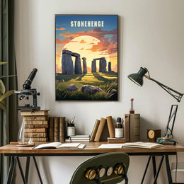 Stonehenge Sunset Illustration Cultural or Heritage Poster PosterGoat
