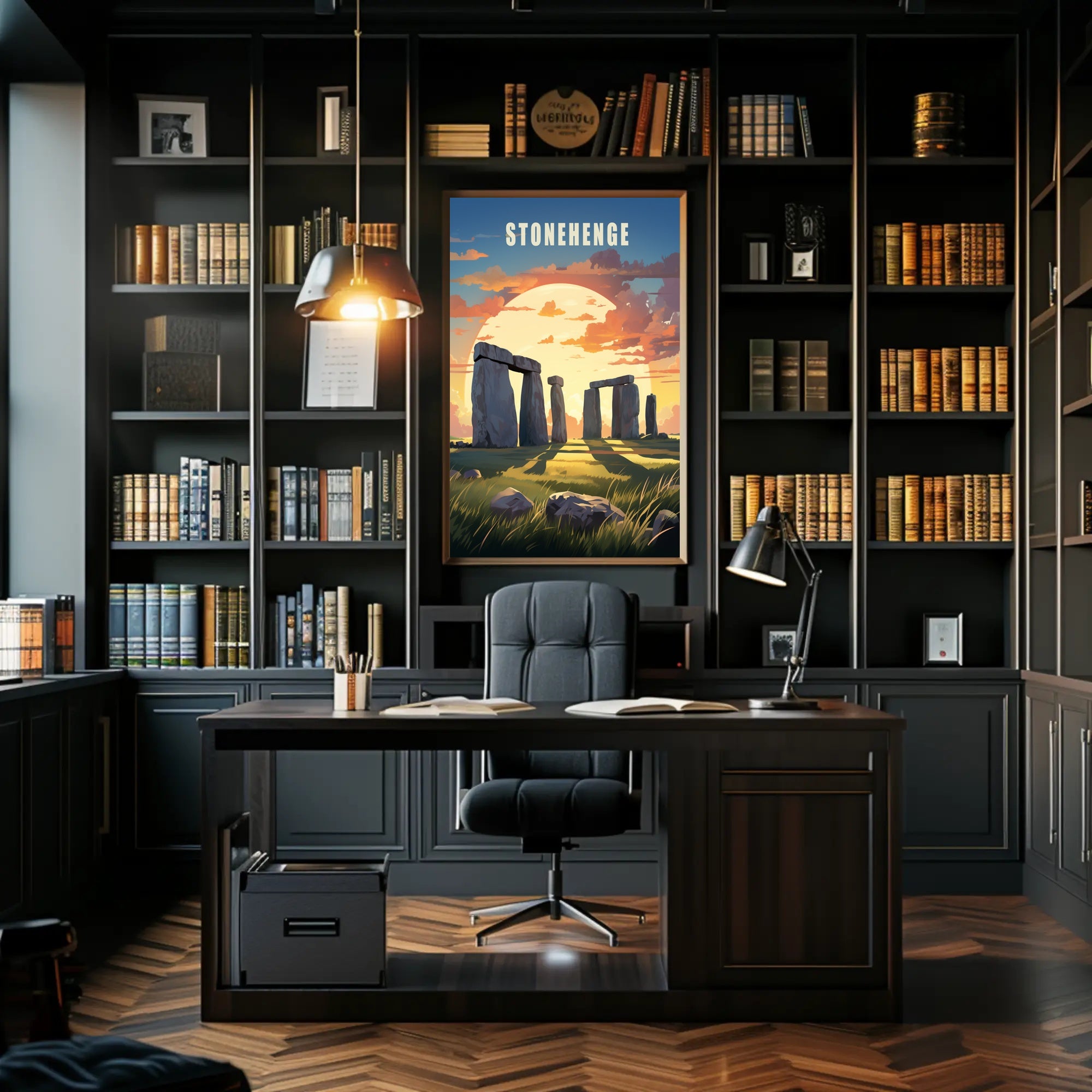 Stonehenge Sunset Illustration Cultural or Heritage Poster PosterGoat