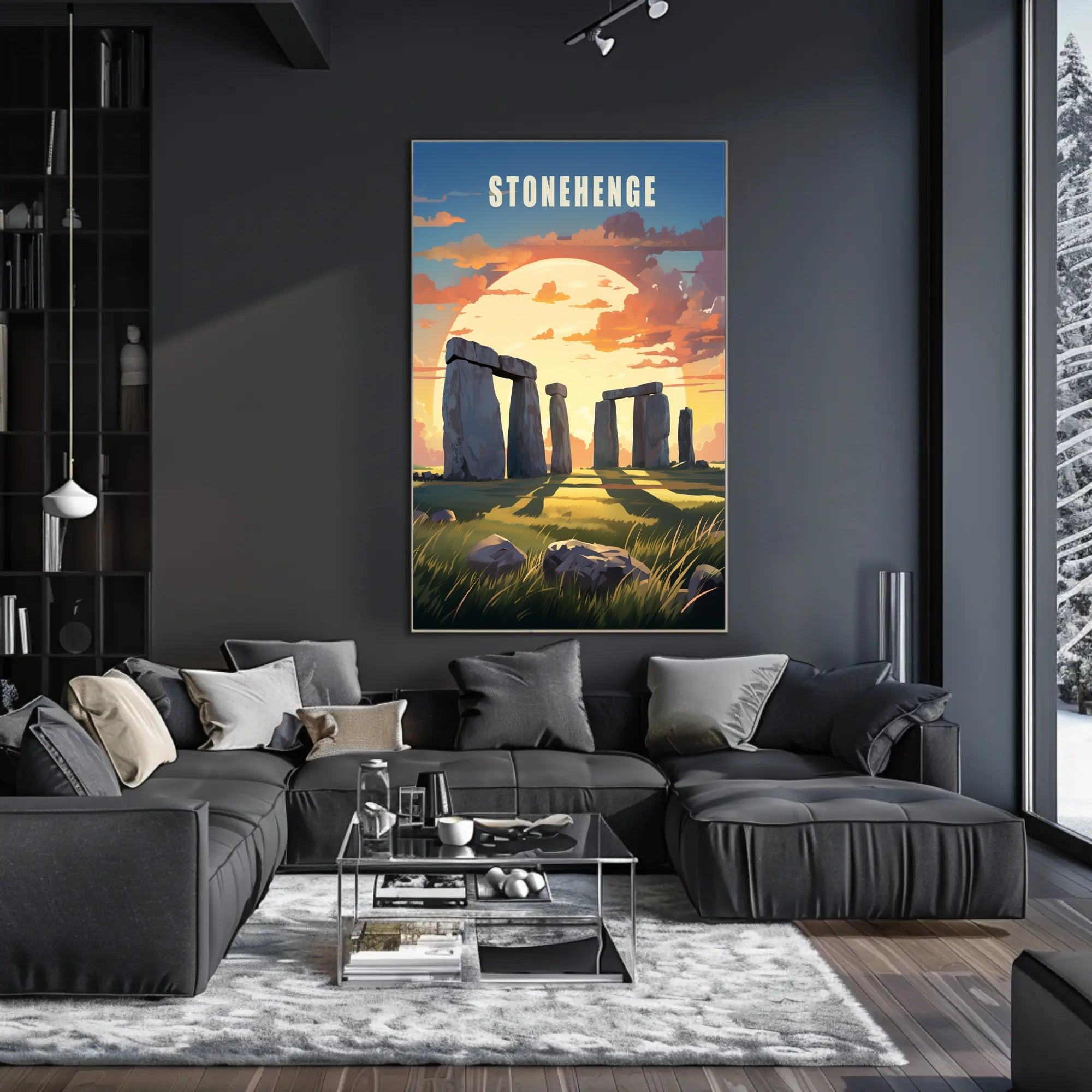 Stonehenge Sunset Illustration Cultural or Heritage Poster PosterGoat