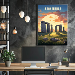 Stonehenge Sunset Illustration Cultural or Heritage Poster PosterGoat