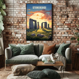 Stonehenge Sunset Illustration Cultural or Heritage Poster PosterGoat