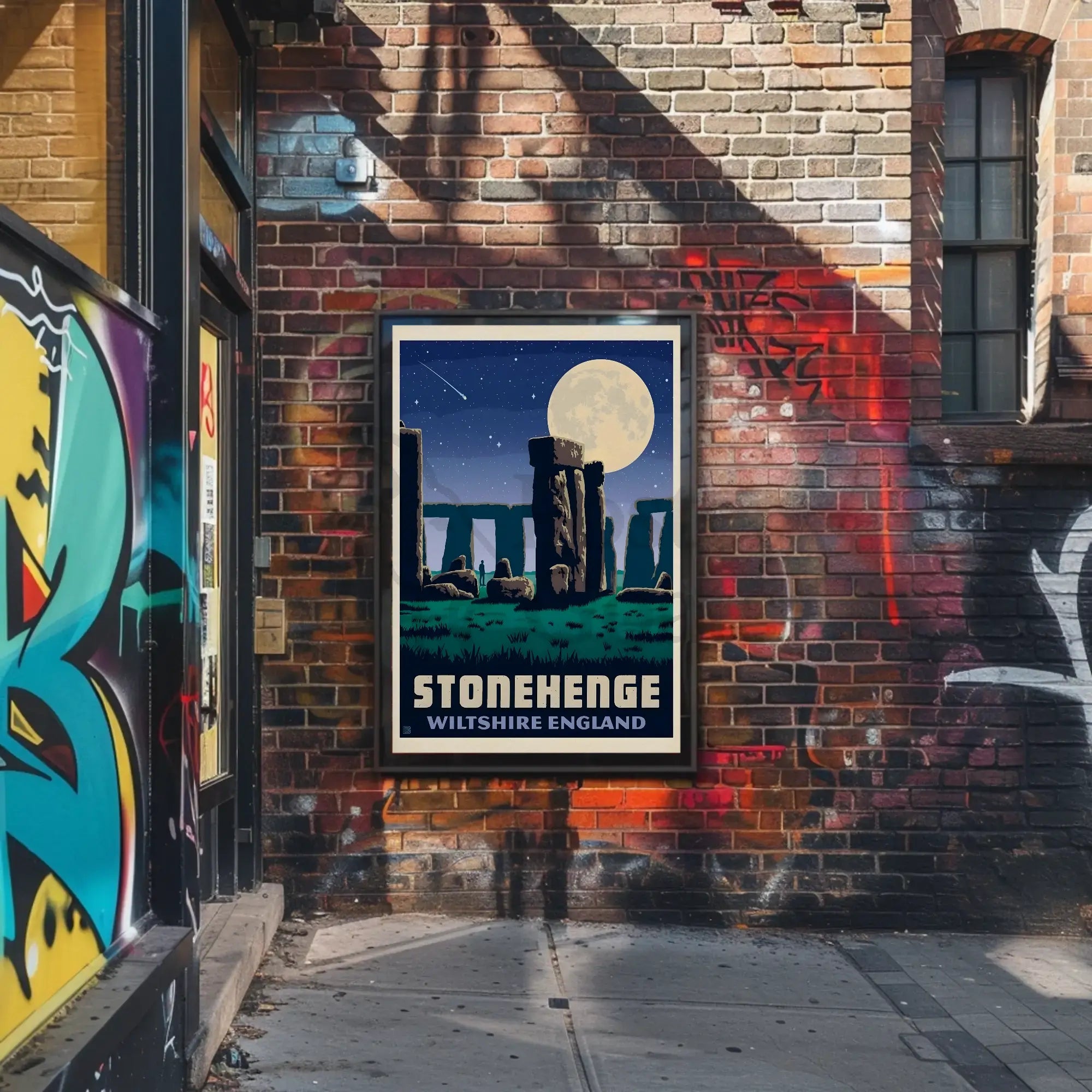 Stonehenge Under Moonlight Vintage Travel Poster PosterGoat