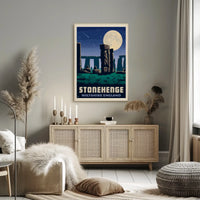 Stonehenge Under Moonlight Vintage Travel Poster PosterGoat