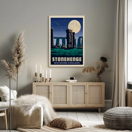 Stonehenge Under Moonlight Vintage Travel Poster PosterGoat