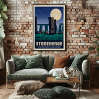 Stonehenge Under Moonlight Vintage Travel Poster PosterGoat