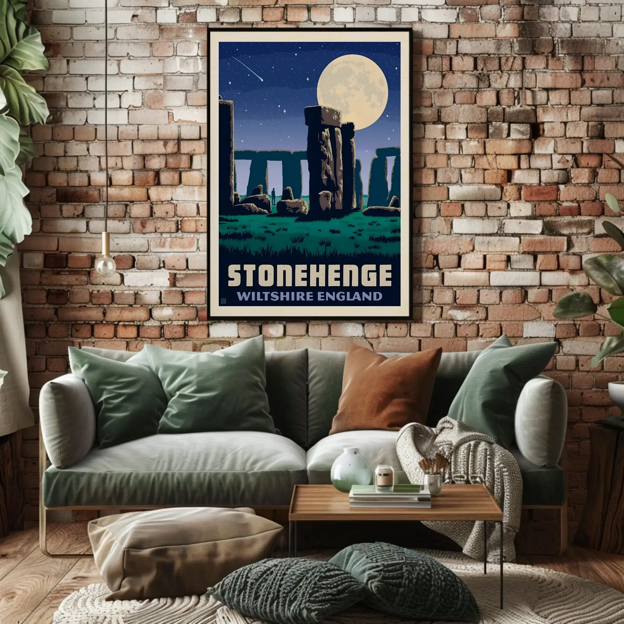 Stonehenge Under Moonlight Vintage Travel Poster PosterGoat
