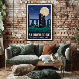 Stonehenge Under Moonlight Vintage Travel Poster PosterGoat