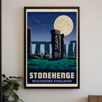 Stonehenge Under Moonlight Vintage Travel Poster PosterGoat