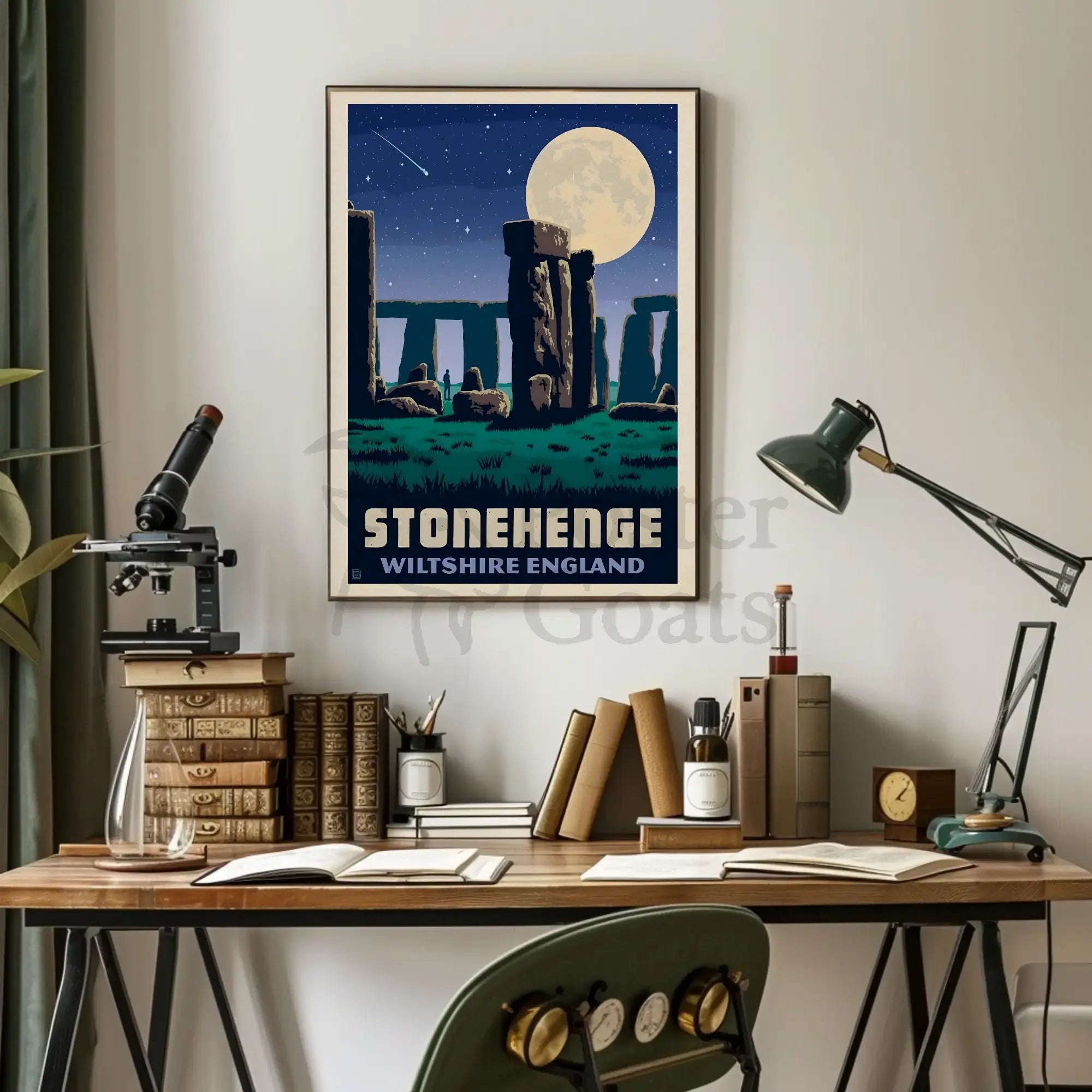 Stonehenge Under Moonlight Vintage Travel Poster PosterGoat