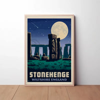 Stonehenge Under Moonlight Vintage Travel Poster PosterGoat