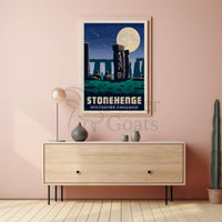 Stonehenge Under Moonlight Vintage Travel Poster PosterGoat