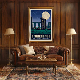 Stonehenge Under Moonlight Vintage Travel Poster PosterGoat