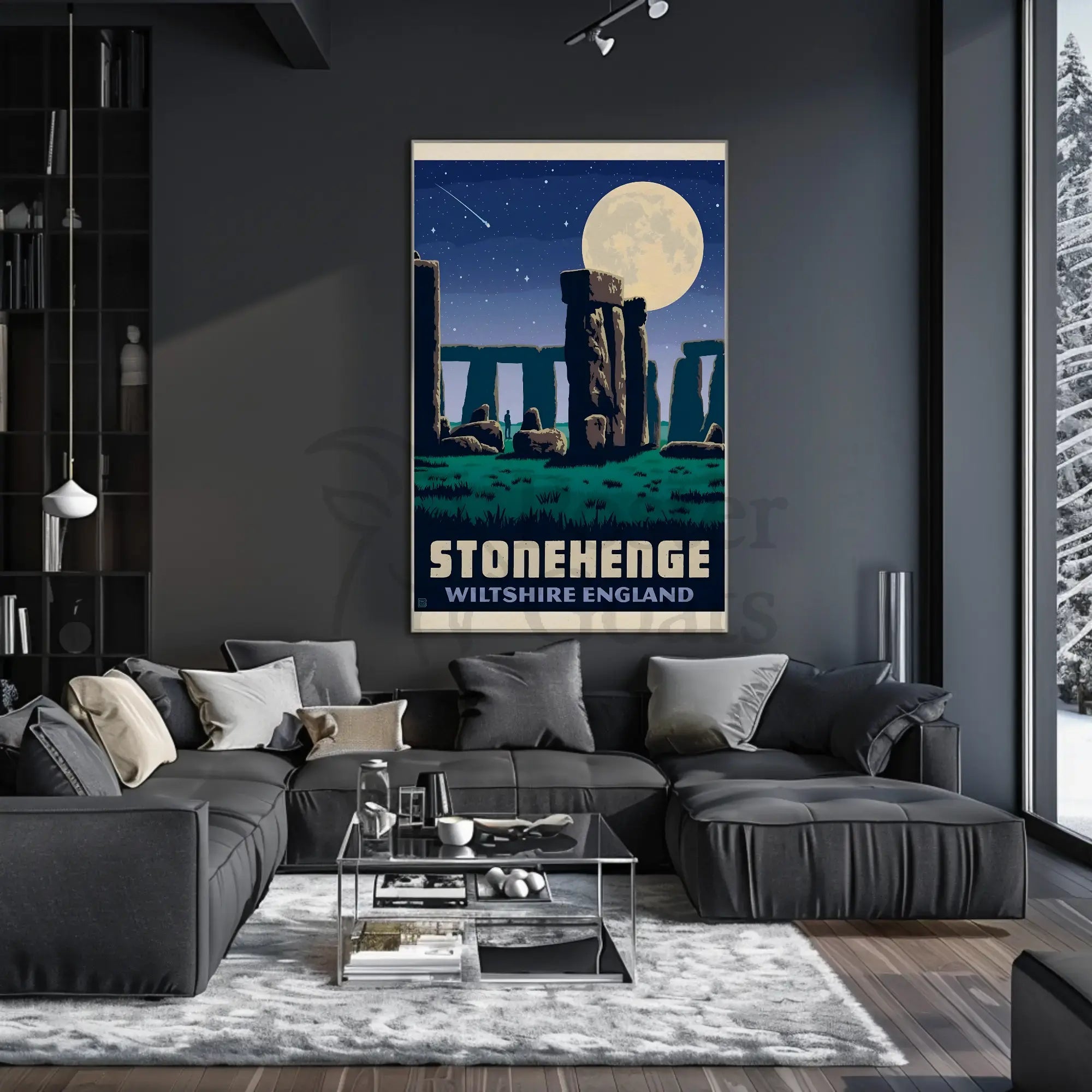 Stonehenge Under Moonlight Vintage Travel Poster PosterGoat