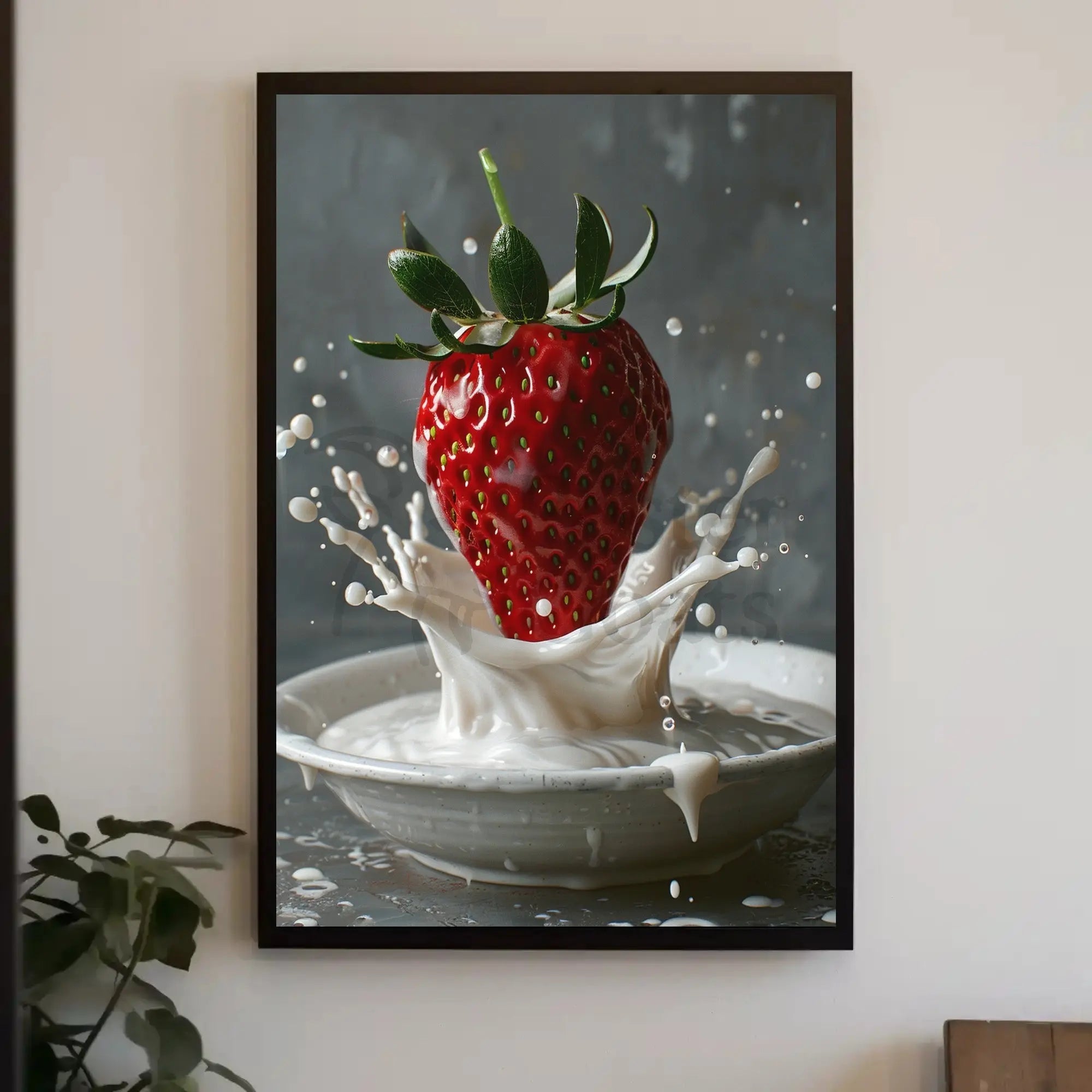 Strawberry Milk Splash Hyper-Realistic Art Poster PosterGoat