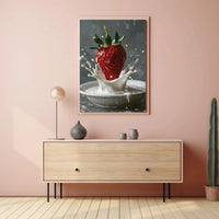 Strawberry Milk Splash Hyper-Realistic Art Poster PosterGoat