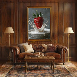 Strawberry Milk Splash Hyper-Realistic Art Poster PosterGoat