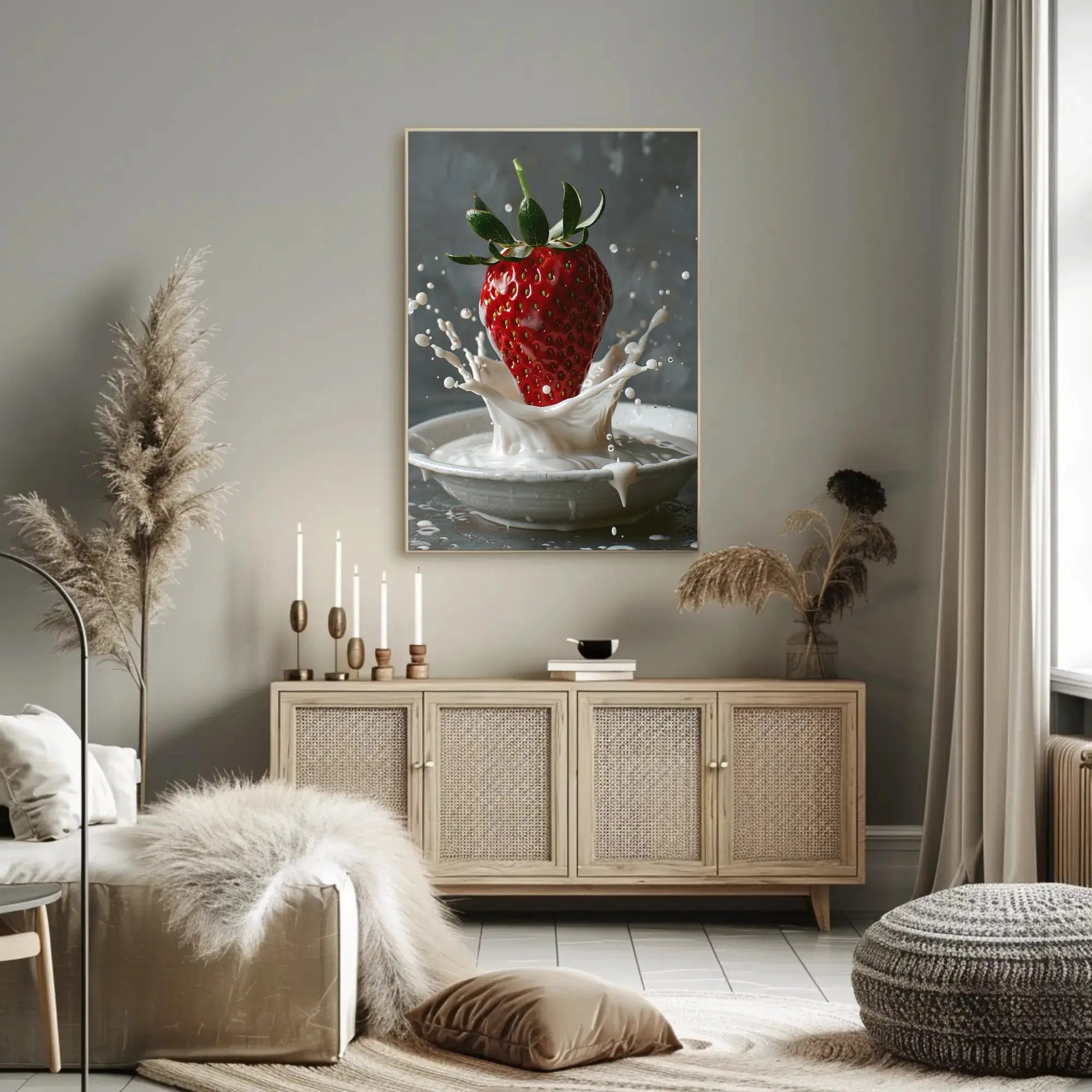 Strawberry Milk Splash Hyper-Realistic Art Poster PosterGoat