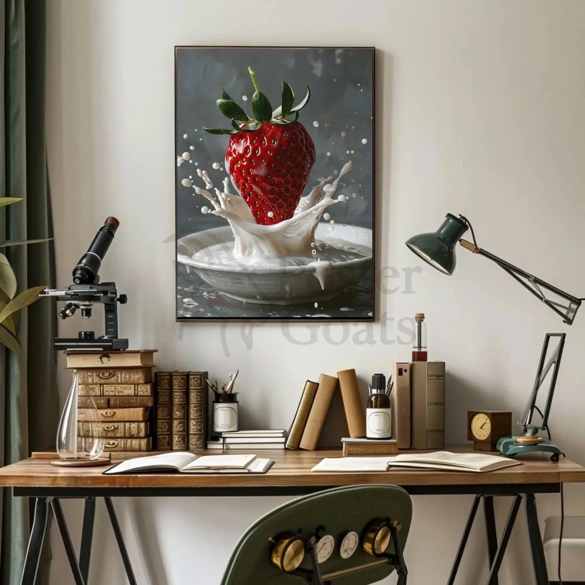 Strawberry Milk Splash Hyper-Realistic Art Poster PosterGoat