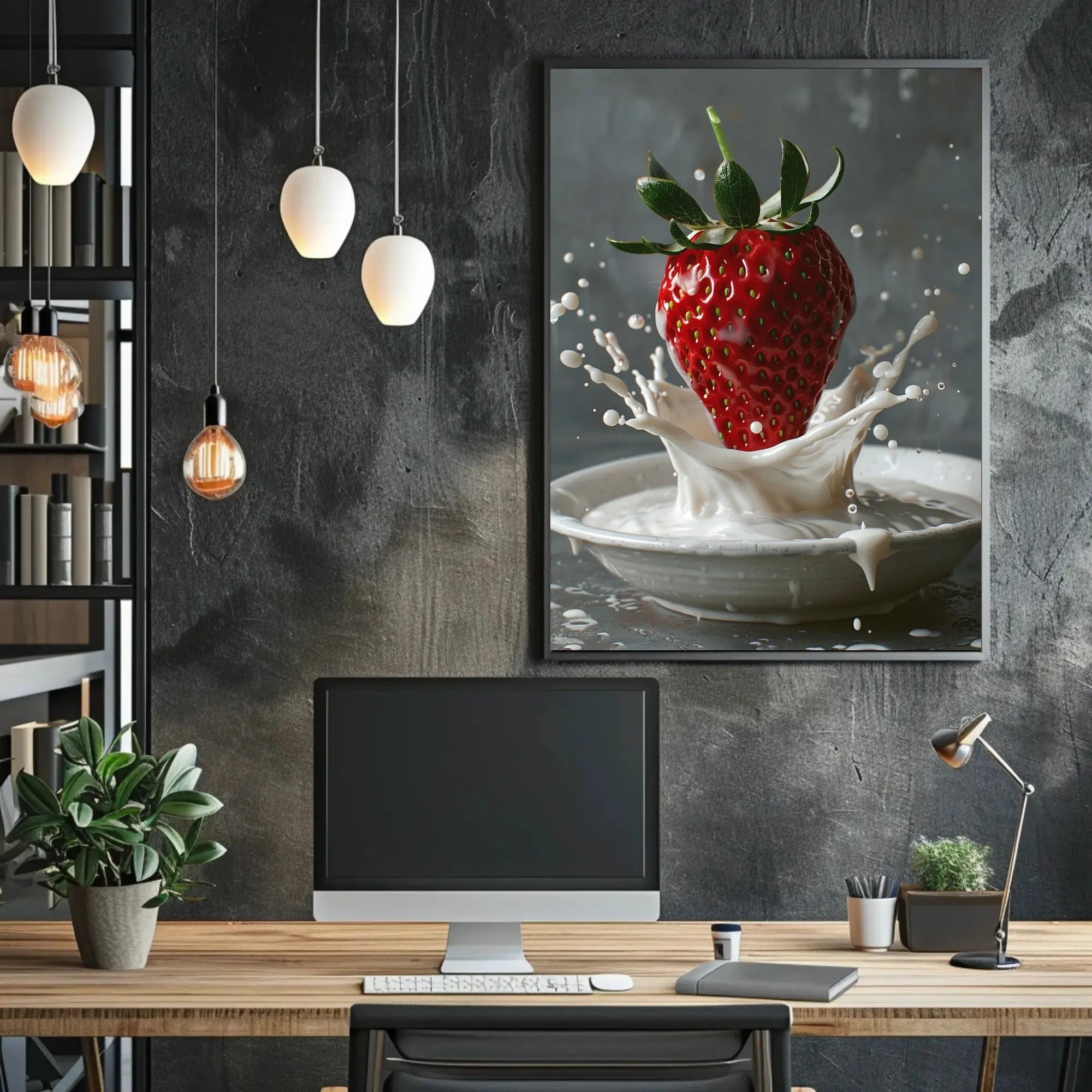 Strawberry Milk Splash Hyper-Realistic Art Poster PosterGoat