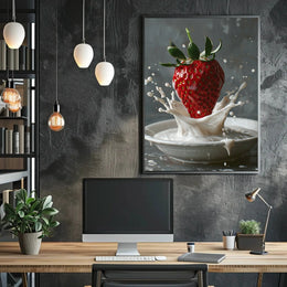 Strawberry Milk Splash Hyper-Realistic Art Poster PosterGoat