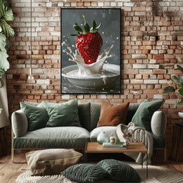 Strawberry Milk Splash Hyper-Realistic Art Poster PosterGoat