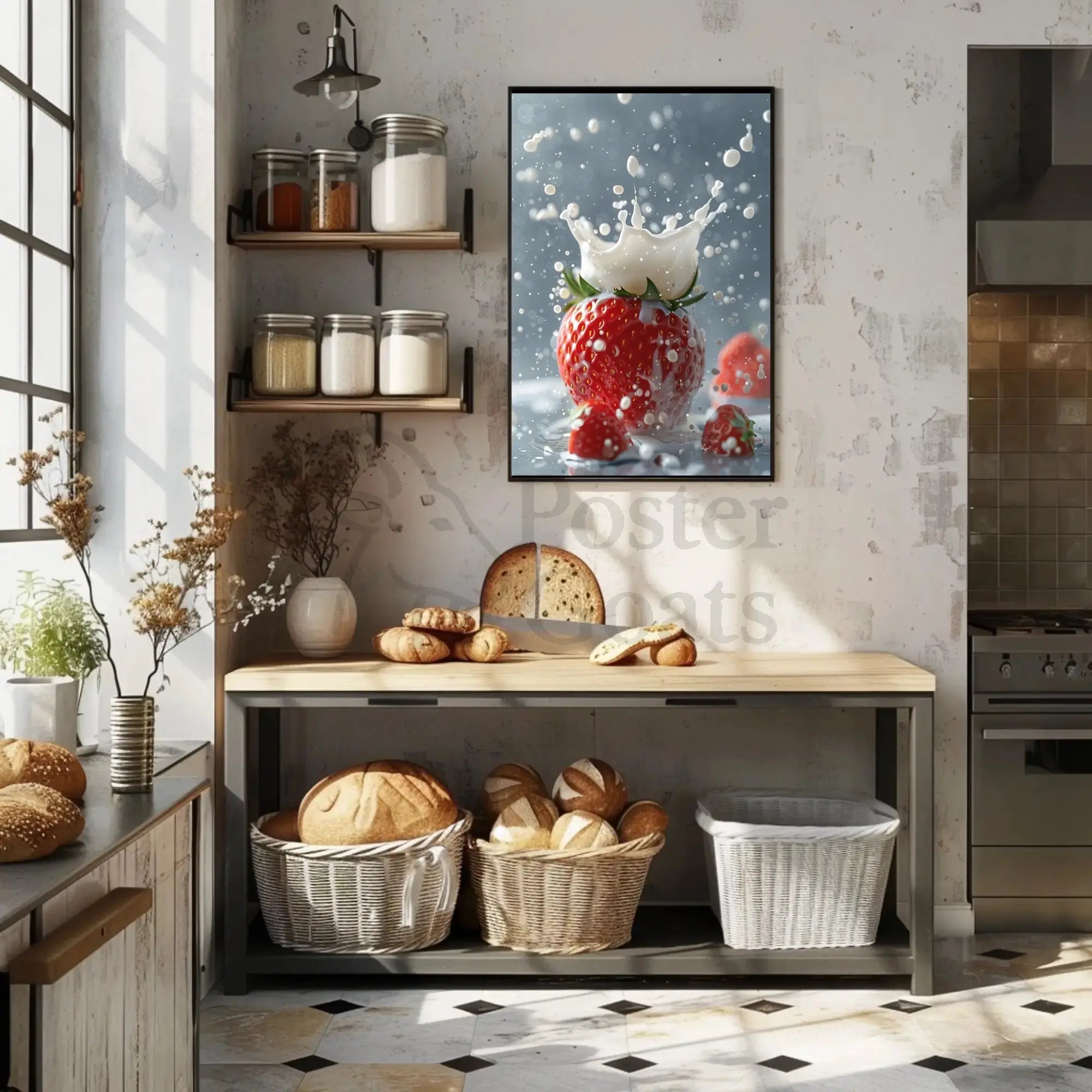 Strawberry Milk Splash Photorealistic Artistic Poster PosterGoat