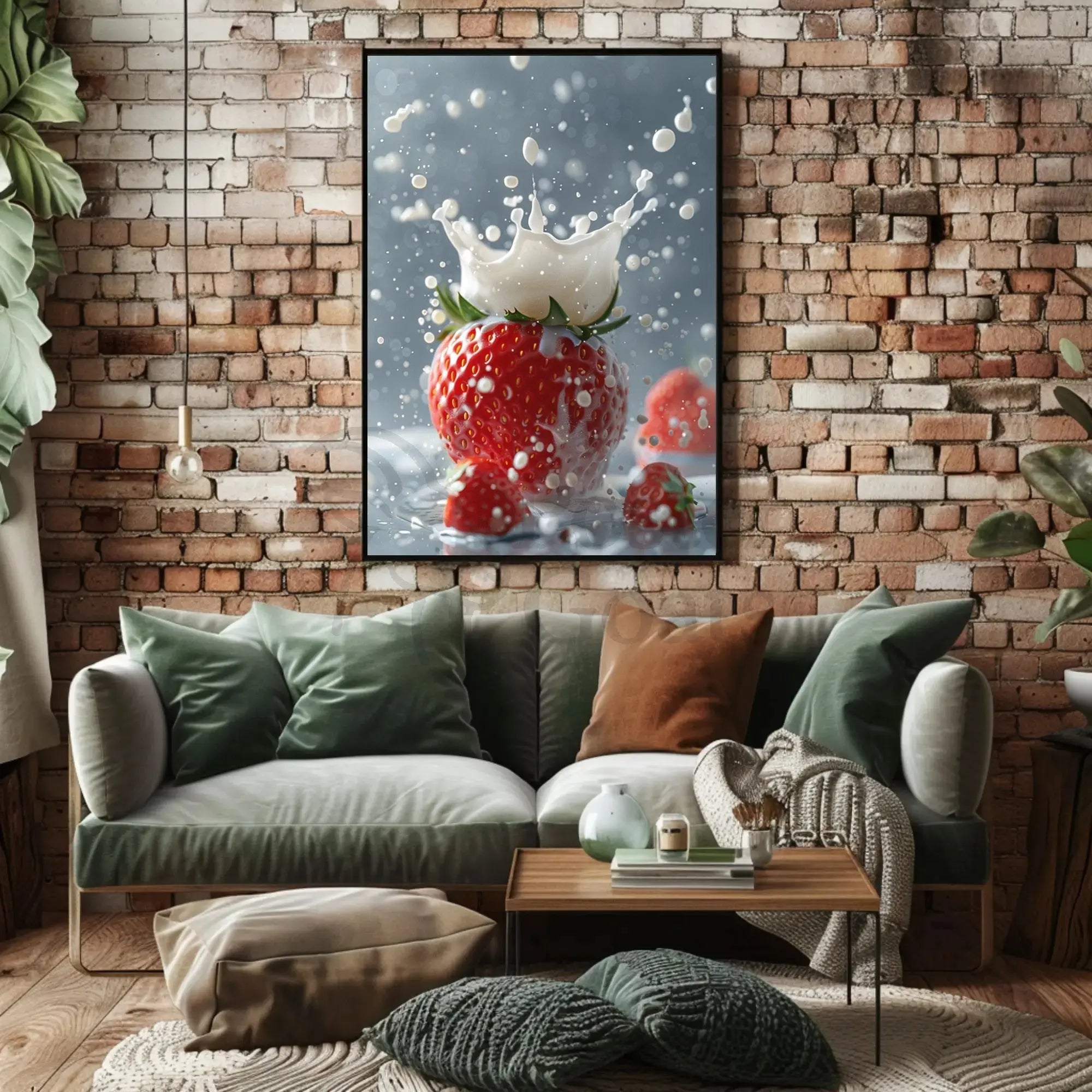 Strawberry Milk Splash Photorealistic Artistic Poster PosterGoat