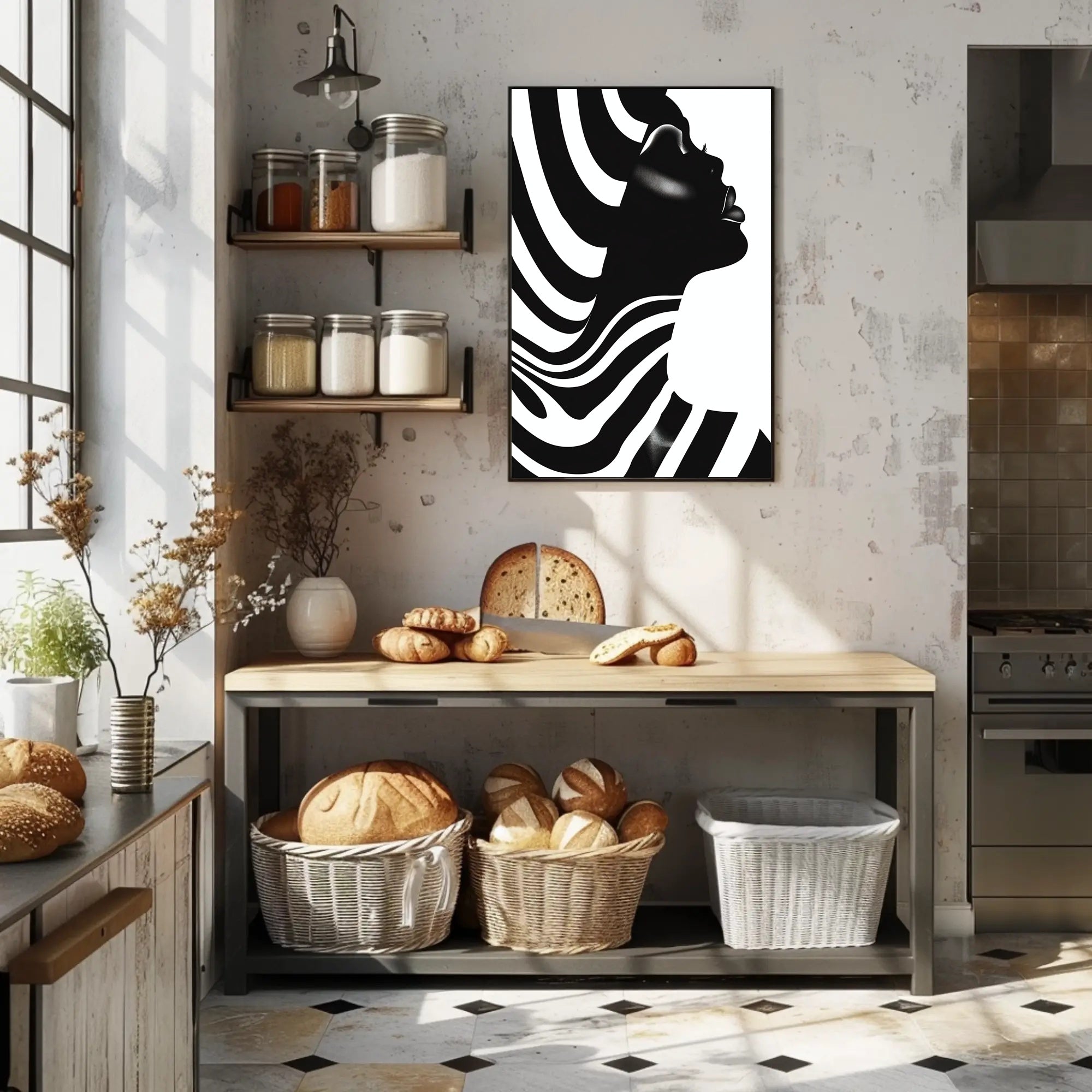 Striking Black and White Human Profile Artistic Poster PosterGoat