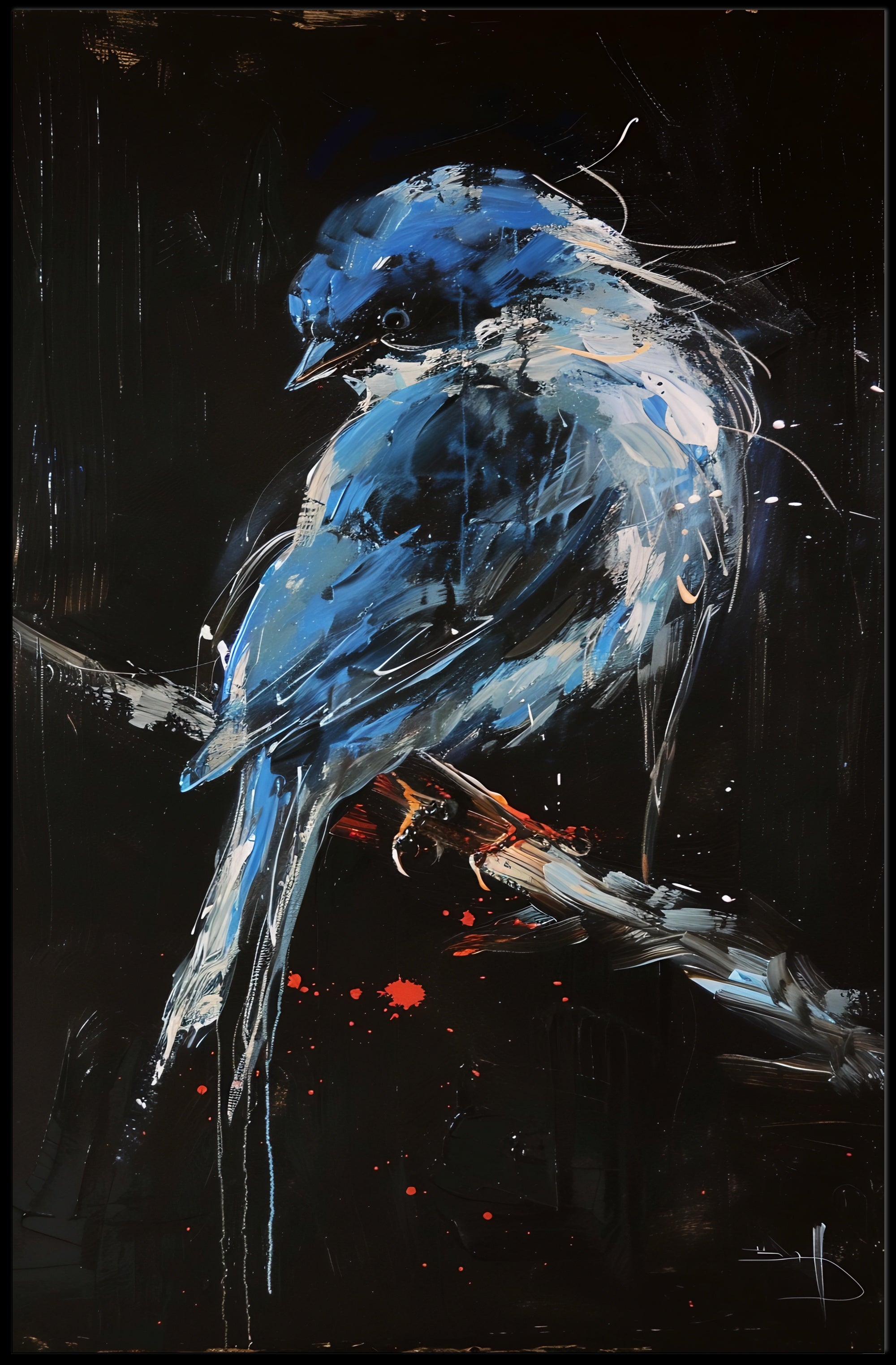 Striking Blue Jay on Branch Abstract or Artistic Poster PosterGoat