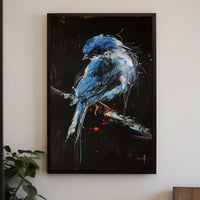 Striking Blue Jay on Branch Abstract or Artistic Poster PosterGoat