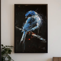 Striking Blue Jay on Branch Abstract or Artistic Poster PosterGoat