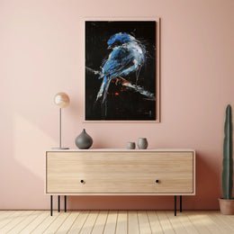 Striking Blue Jay on Branch Abstract or Artistic Poster PosterGoat